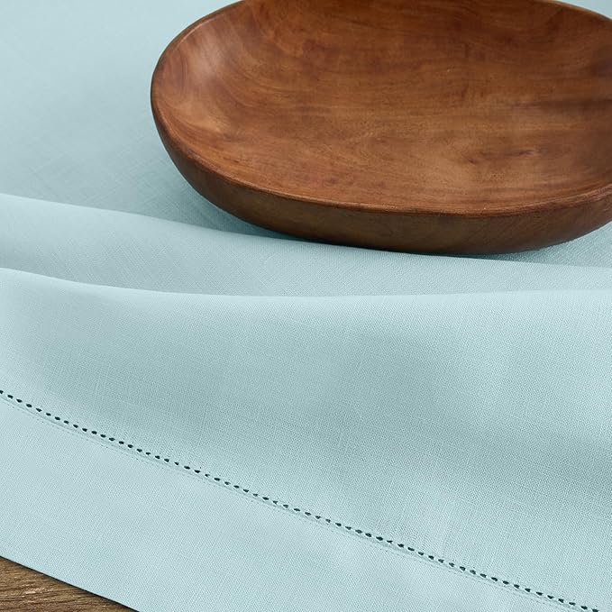 Solino Home 100% Pure Linen Table Runner Aqua Blue Hemstitch, 14 x 72 in | - Image 9