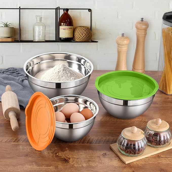 LIANYU Stainless Steel Metal Mixing Bowls, 3 Sizes Large and Small Salad Mixing - Image 7