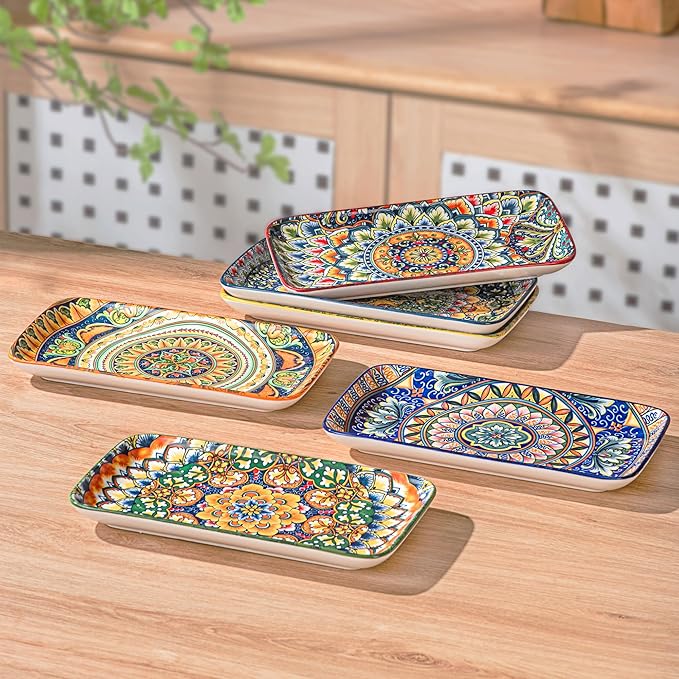 Henten Home Ceramic 8 Inch Salad Plates, Rectangular Snack Plate Set of 6 - Image 7
