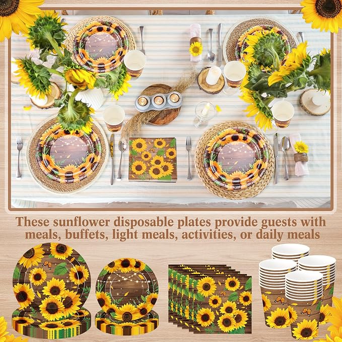 250 Pcs Sunflower Party Decorations Include Spring Summer Floral Paper Plates - Image 5