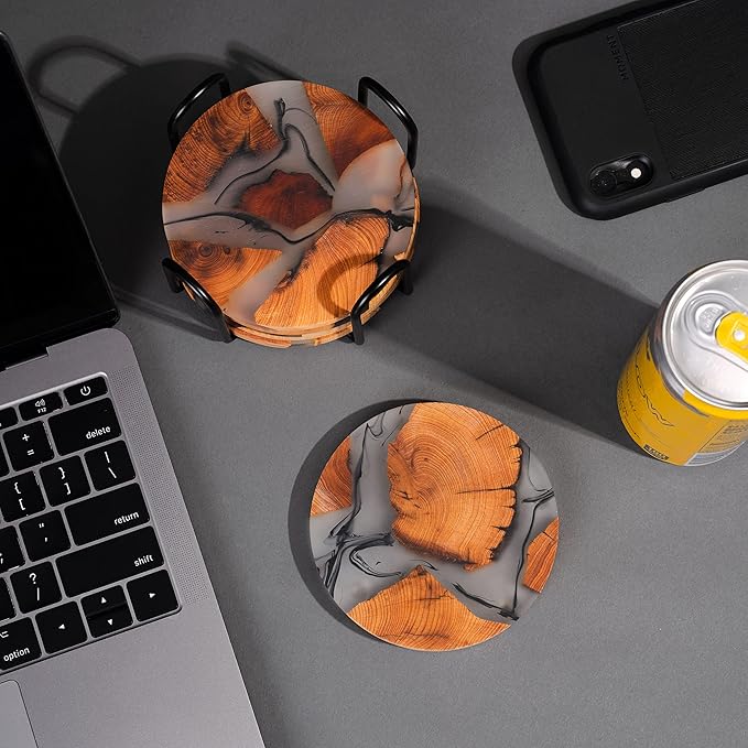 Drink Coaster Set, Wooden Absorbent Coasters, Epoxy Resin Coaster - Image 6