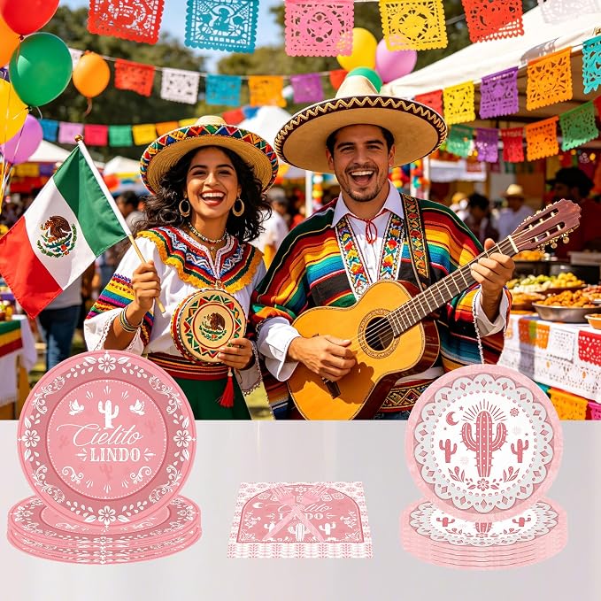 96 Pcs Pink Cielito Lindo Party Decorations, napkins and forks, Mexican fiesta - Image 7