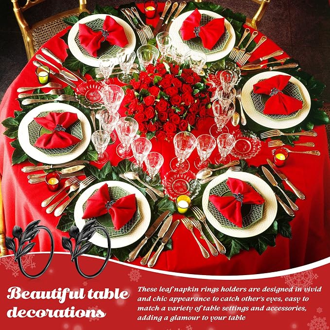 WILLBOND Leaf Napkin Rings Holders Fall Party Napkin Rings - Image 7