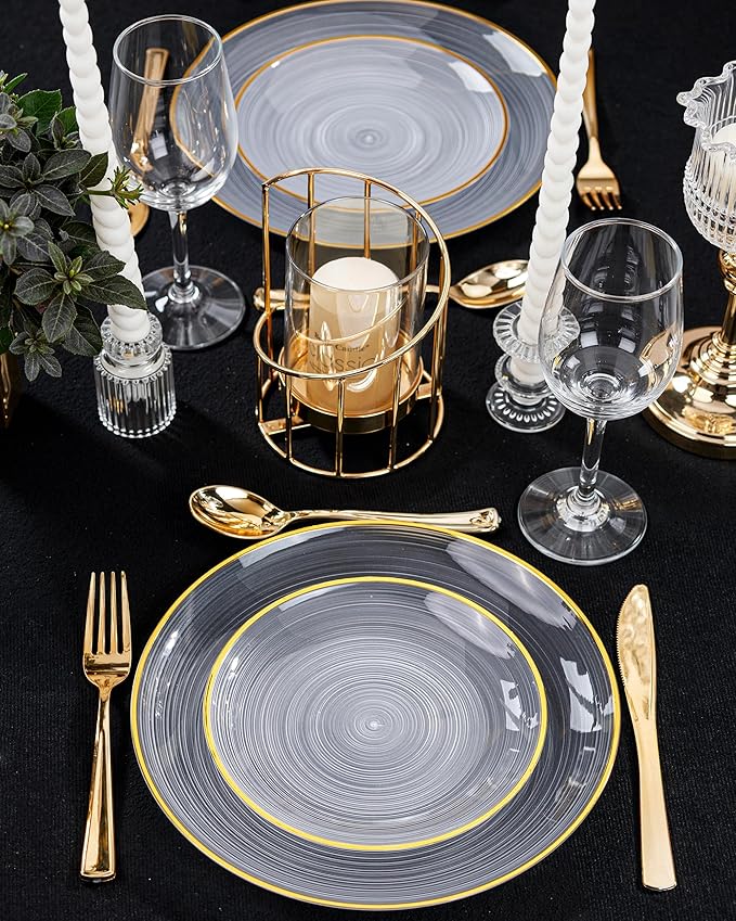Morejoy 60Pcs Clear Plastic Plates, Modern swirl design Plate Include 30Clear - Image 9