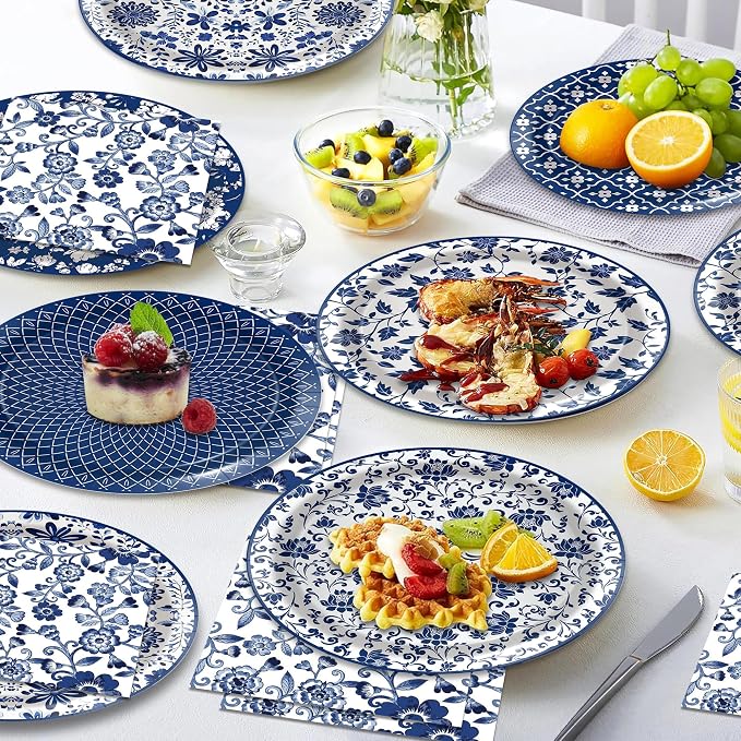 48 Pcs Blue and White Floral Party Paper Plates -7 Inch Disposable Vintage - Image 9