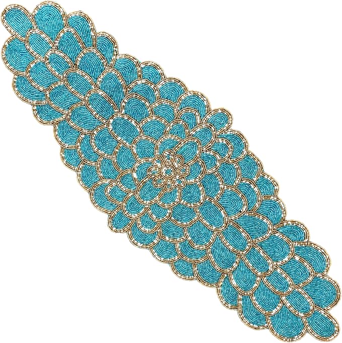 Beaded Table Runner, 13x36 | Handmade floral pattern, 85% glass beads, - Image 9