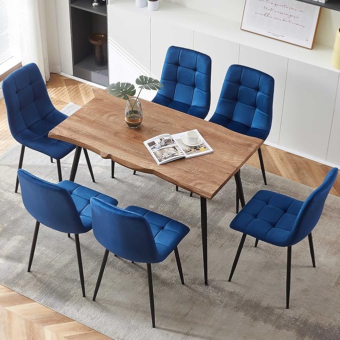 Rectangular Dining Table Set with Upholstered Chairs - Modern Kitchen Table and Chairs Set of 4 for Small Spaces - Blue