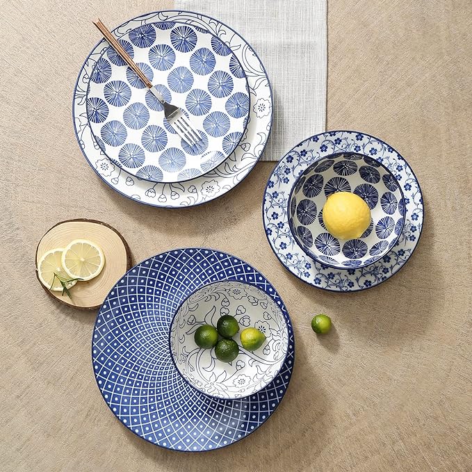 Selamica Ceramic Dinnerware Sets, Vintage Blue | Scratch Resistant Dishes set - Image 5