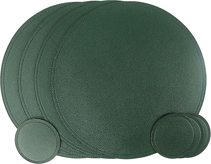 Jovono Faux Leather Round Placemats and Coasters, Wipeable Table Mats, Double - Image 8