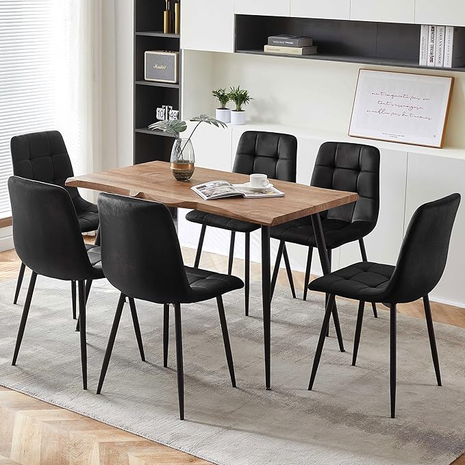 Rectangular Dining Table Set with Upholstered Chairs - Modern Kitchen Table and Chairs Set of 4 for Small Spaces - Black