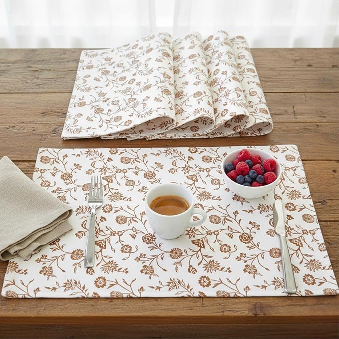 Floral Placemats Flowers Botanical Design Rustic Vintage Rectangular Washable - Image 9