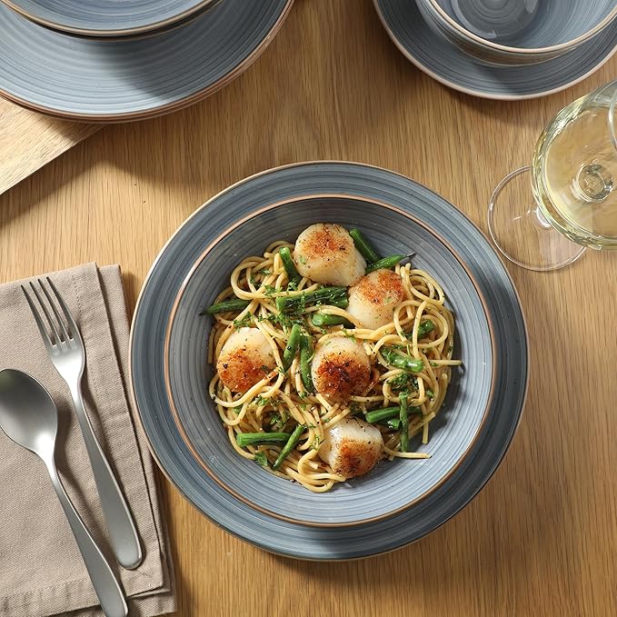 Gibson Home Stonebury 16 Piece Plates and Bowls Blue Dishes - Image 7