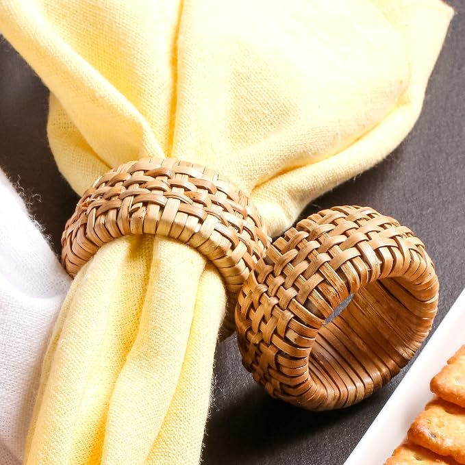 Lightnpro Natural Rattan Decorative Napkin Rings Set of 12, Serviette Napkin - Image 9