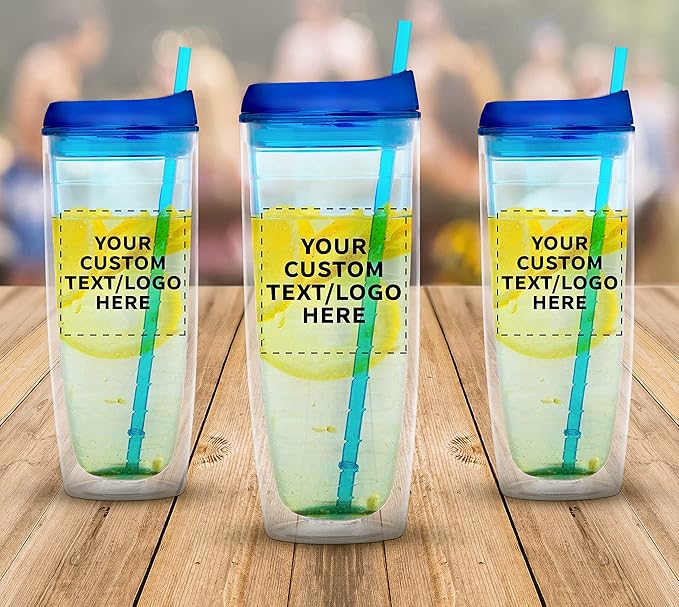 Custom Tall Orbit Acrylic Tumblers 20 oz. Set of 50, Personalized Bulk Pack - Perfect for Iced Coffee, Soda, Other Hot & Cold Beverages - Blue