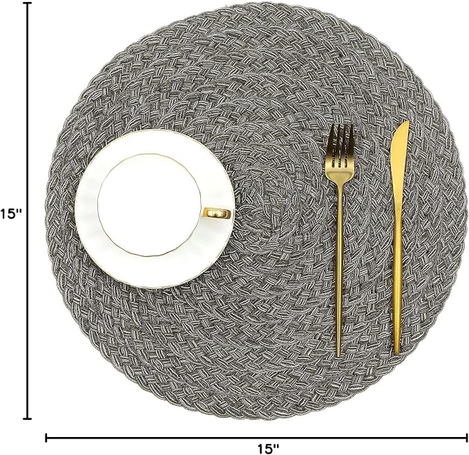 SHACOS Round Braided Placemats Set of 6 Thick Woven Placemats Washable 15 inch - Image 10