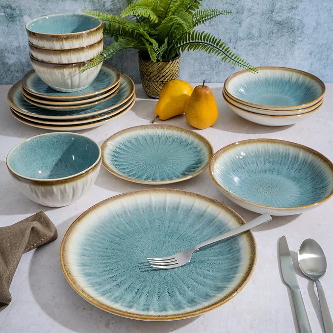 Gibson Elite Mayfair Bay 16-Piece Embossed Double Bowl Dinnerware Set, Service - Image 7