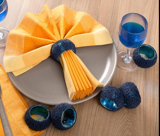 Navy Napkin Rings, Handmade Beaded Napkin Rings Set of 12, Beaded Napkin Holders - Image 9