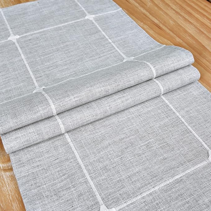 NEWISHER Rustic Embroidered Plaid Cloth Small Table Runner 36 inches | - Image 6