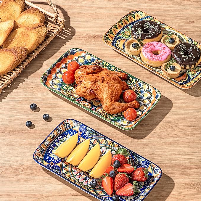 Henten Home Ceramic 10 Inch Salad Plates, Colorful Rectangular Plate Set of 6 - Image 7