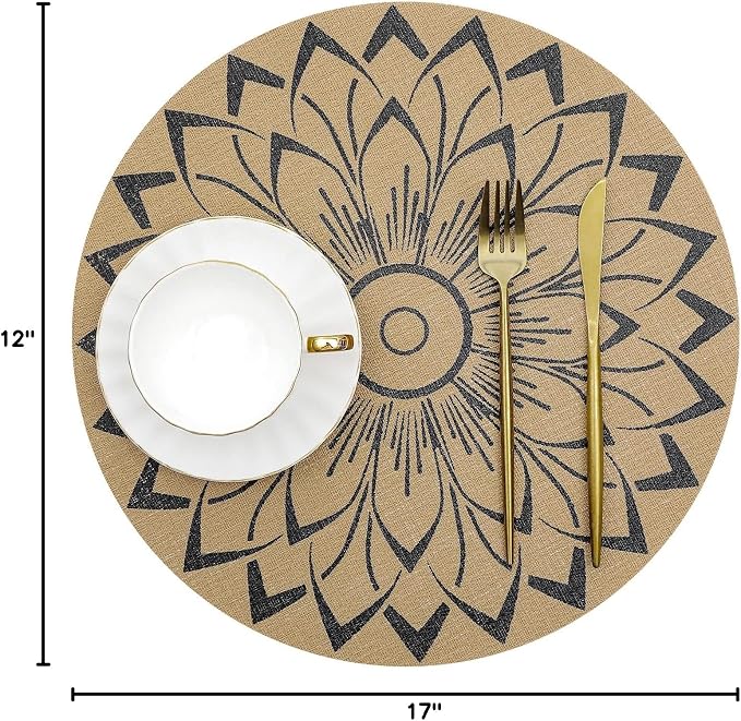 SHACOS 15 inch Round Vinly Placemats Set of 6 Boho Flower Print Place Mats - Image 10