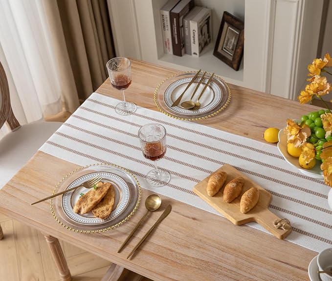 Caflife Boho Table Runner 72 Inchs Long Taupe and Beige, Cotton and Linen Woven - Image 7