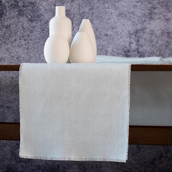 Christmas Table Runner with Fringe- 14x108 Inch Long Blue 100% Pure Linen Runner - Image 4