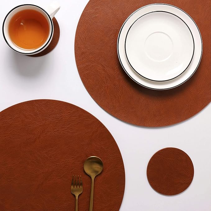 Set of 6 PU Leather Placemats, Waterproof Coffee Coasters, Kitchen Table Mats - Image 8
