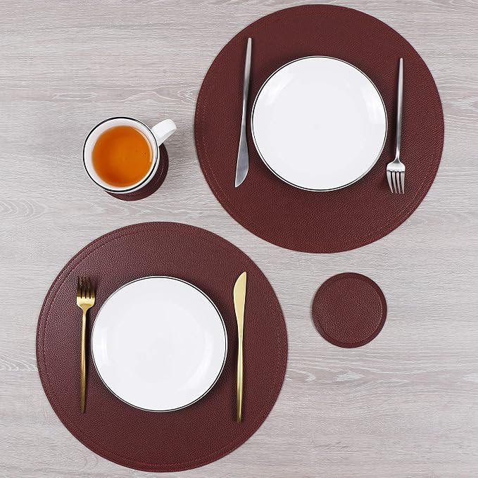 Faux Leather Round Placemats and Coasters, Coffee Mats Kitchen Table Mats - Image 8