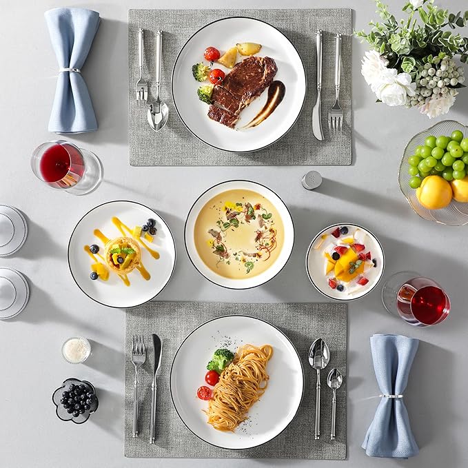 MALACASA 24 Pcs Porcelain Plates and Bowls Sets, Dinnerware Set - Image 9