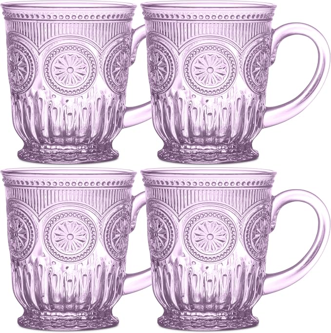 Vintage Hobnail Purple Glass Mugs Set of 4 – 10oz by Yungala