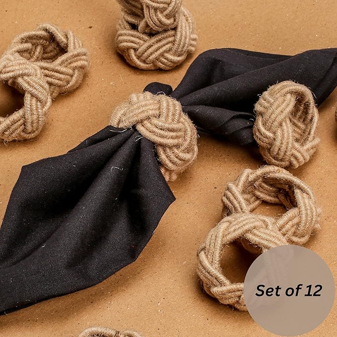 ALPHA Living HOME Round Jute Woven Napkin Rings, Water Hyacinth Easter Napkin - Image 9