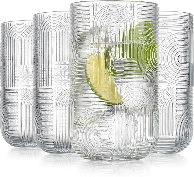 Glaver's Drinking Glasses, Highball Glasses, 17 Ounce Thick Embossed Designed - Image 6