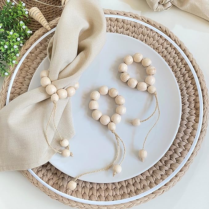 Handmade Napkin Ring with Wood Beads & Jute Twine - Image 9