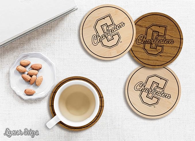 LazerEdge College of Charleston Cougars Wooden Coaster Set - Maple Wood - Officially Licensed Product - 4-Pack