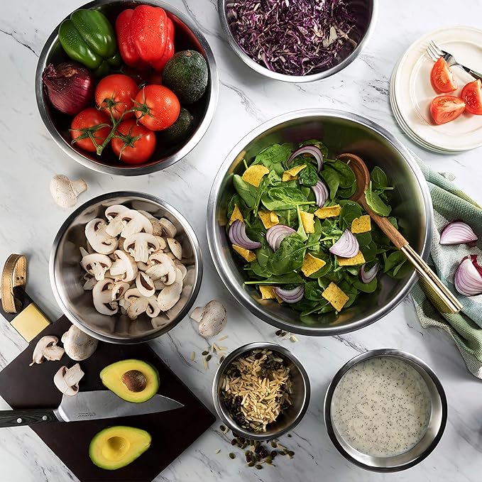 FineDine Stainless Steel Mixing Bowls Set, 6-Piece Metal Bowls | Stainless - Image 7