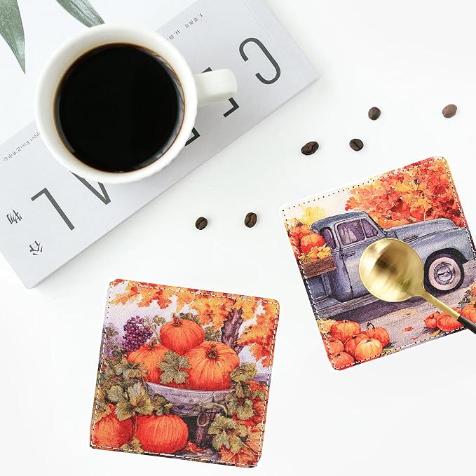 Thanksgiving Day Coasters Square Leather Drinks Coaster Set - Image 6