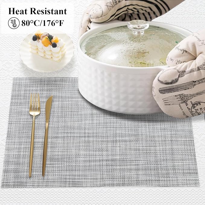 SHACOS Woven Vinyl Placemats Set of 4 Wipe Clean Reversible Table Mats Heat - Image 8