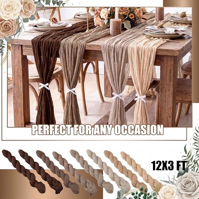 12 Pcs Fall Cheesecloth Gauze Table Runners, Gradient Brown | Thanksgiving - Image 7
