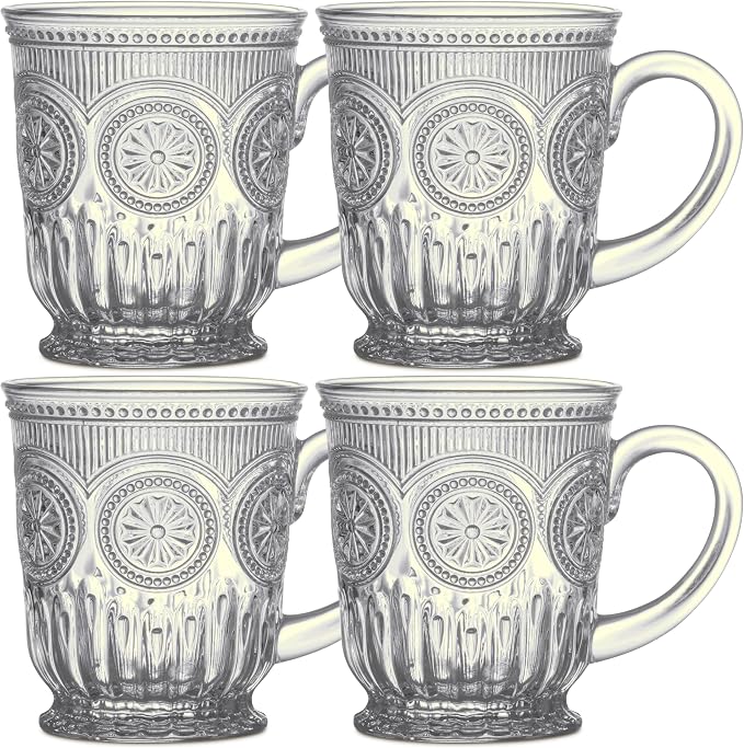 Vintage Hobnail Smoke Glass Mugs Set of 4 – 10oz by Yungala