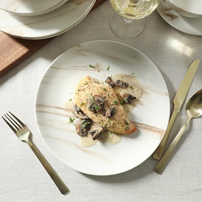 Gibson Home Cloudlight 12 Piece Plates and Bowls Dishes Brown and White - Image 7