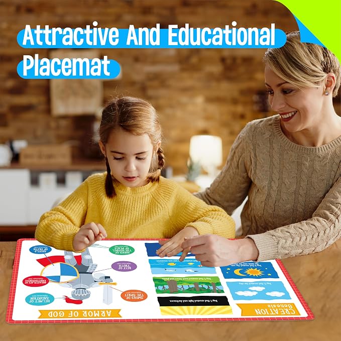 6 Pack Placemats for Kids, Non-Slip Washable Table Mats, Reusable Bible Themed - Image 7