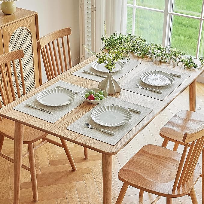 Softalker Faux Linen Placemats Set of 12-12 x 18 Inch, Heat Resistant Double Layered Durable Burlap Farmhouse Place Mats, Non-Slip Washable Rustic Table Mats for Dining, Kitchen, Party(Cream