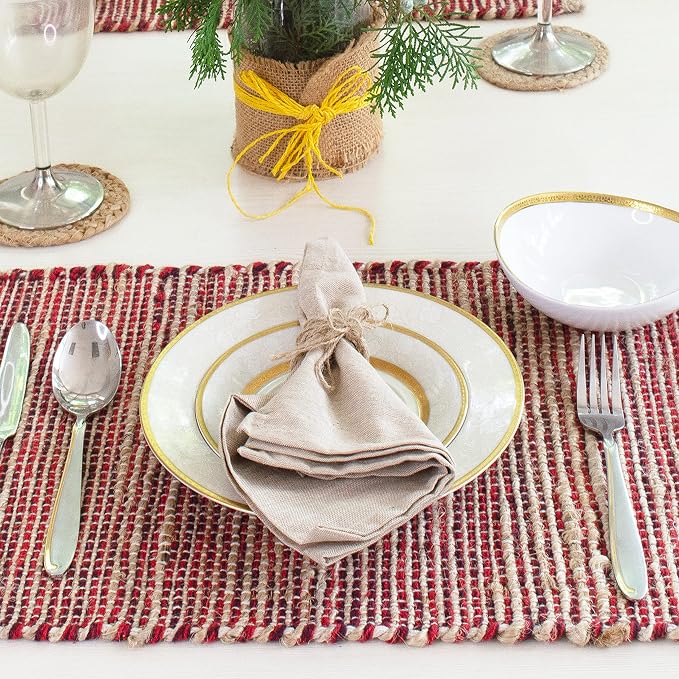 Natural Jute & Red Placemats, 13x19 Inch Dining Table Placemats - Image 9