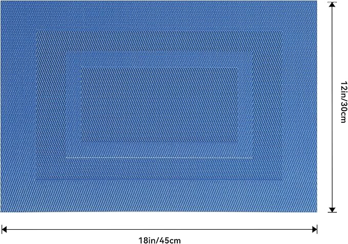 Leetaltree Blue Frame Placemats Set of 4 - Heat Resistant Non-Slip Place mats for Dining Table, Washable Durable PVC Vinyl Woven Table Mats(Blue Frame, 4)