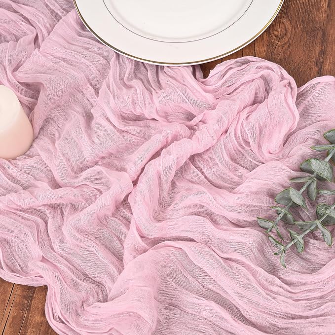 Pesonlook Cheesecloth Table Runner Light Pink, 10 Pack 17.7x108 inch, Long | - Image 9