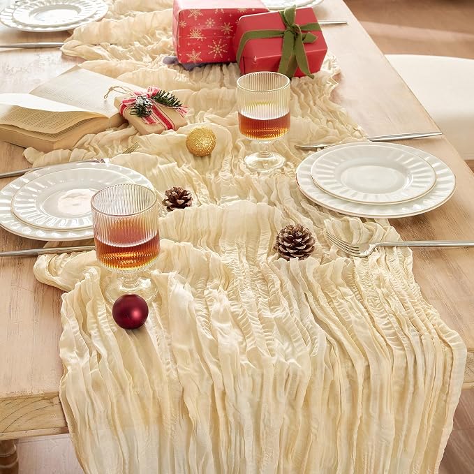 Beige Cheesecloth Table Runner 120 Inch Boho Gauze Home Decor | 10 FT Sheer - Image 9