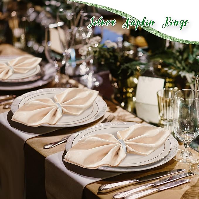 APTWOW Silver Napkin Rings Set of 6, Semicircle Metal Napkin Holder Buckles - Image 6