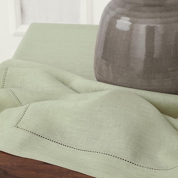 Solino Home 100% Linen Table Runner Green, Classic Hemstitch 14 x 72 in | Table - Image 9