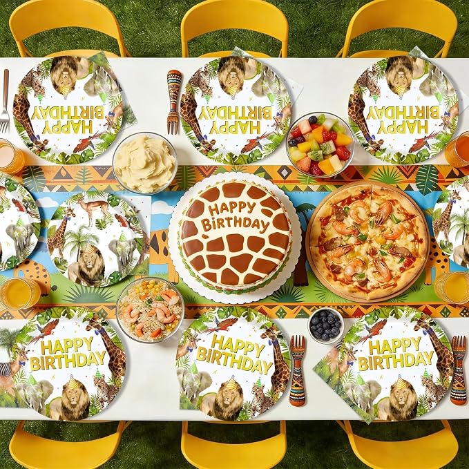 96Pcs African Safari Birthday Party Decorations, Serve 24 | Jungle Theme Plates - Image 9