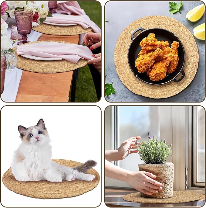 Kochorie Set of 36 Round Woven Placemats 12-Inch Natural Water Hyacinth Plant Placemats Hand-Woven Boho Rattan Placemat Wicker Weave Table Mats for Home Table Farmhouse